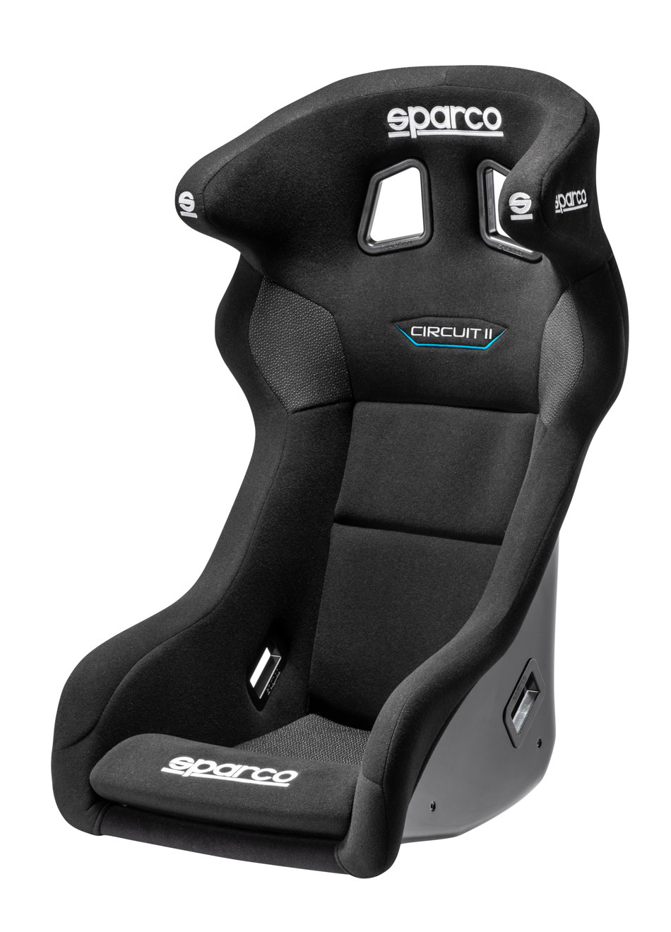 Sparco 008011RNR - Seat, Circuit II QRT, Non-Reclining, FIA Approved, Side Bolsters, Harness Openings, Fiberglass Composite, Fire-Retardant Non-Slip Fabric, Black, Each