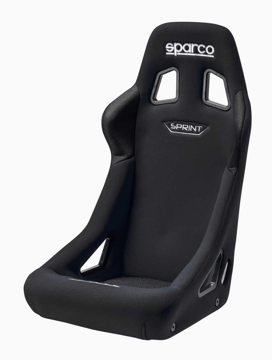 Sparco 008235NR - Seat, Sprint Sky, Non-Reclining, FIA Approved, Side Bolsters, Harness Openings, Steel Frame, Fire-Retardant Non-Slip Fabric, Black, Each