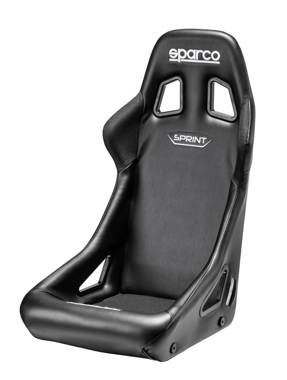 Sparco 008235NRSKY - Seat, Sprint Sky, Non-Reclining, FIA Approved, Side Bolsters, Harness Openings, Steel Frame, Fire-Retardant Vinyl, Black, Each