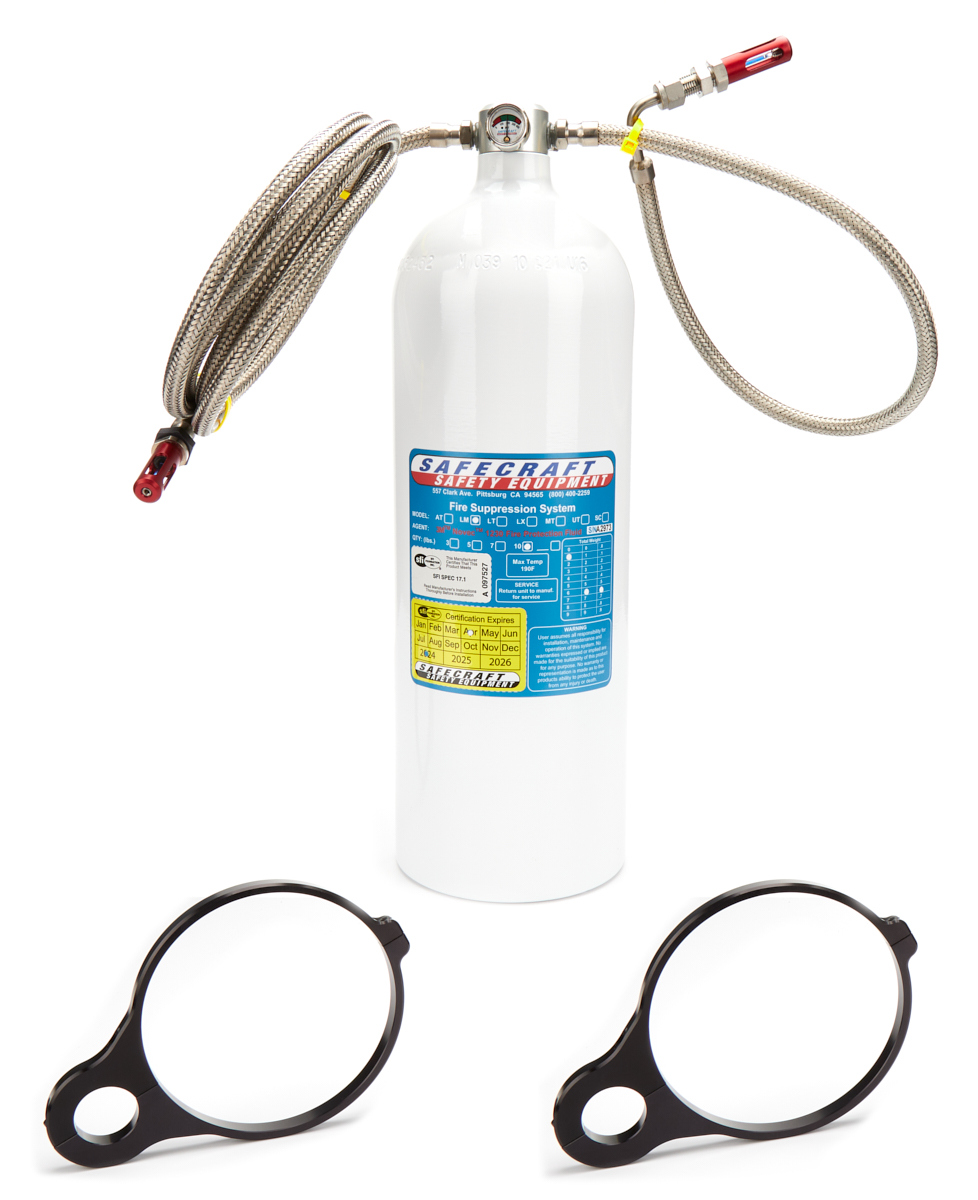 Safecraft LM10JGK-125 Fire Suppression System, Model LM, Novec 1230, 10.0 lb Bottle, 21 in / 85 in Long Hoses, Automatic Thermal Activation, Fittings / Mount Included, Kit