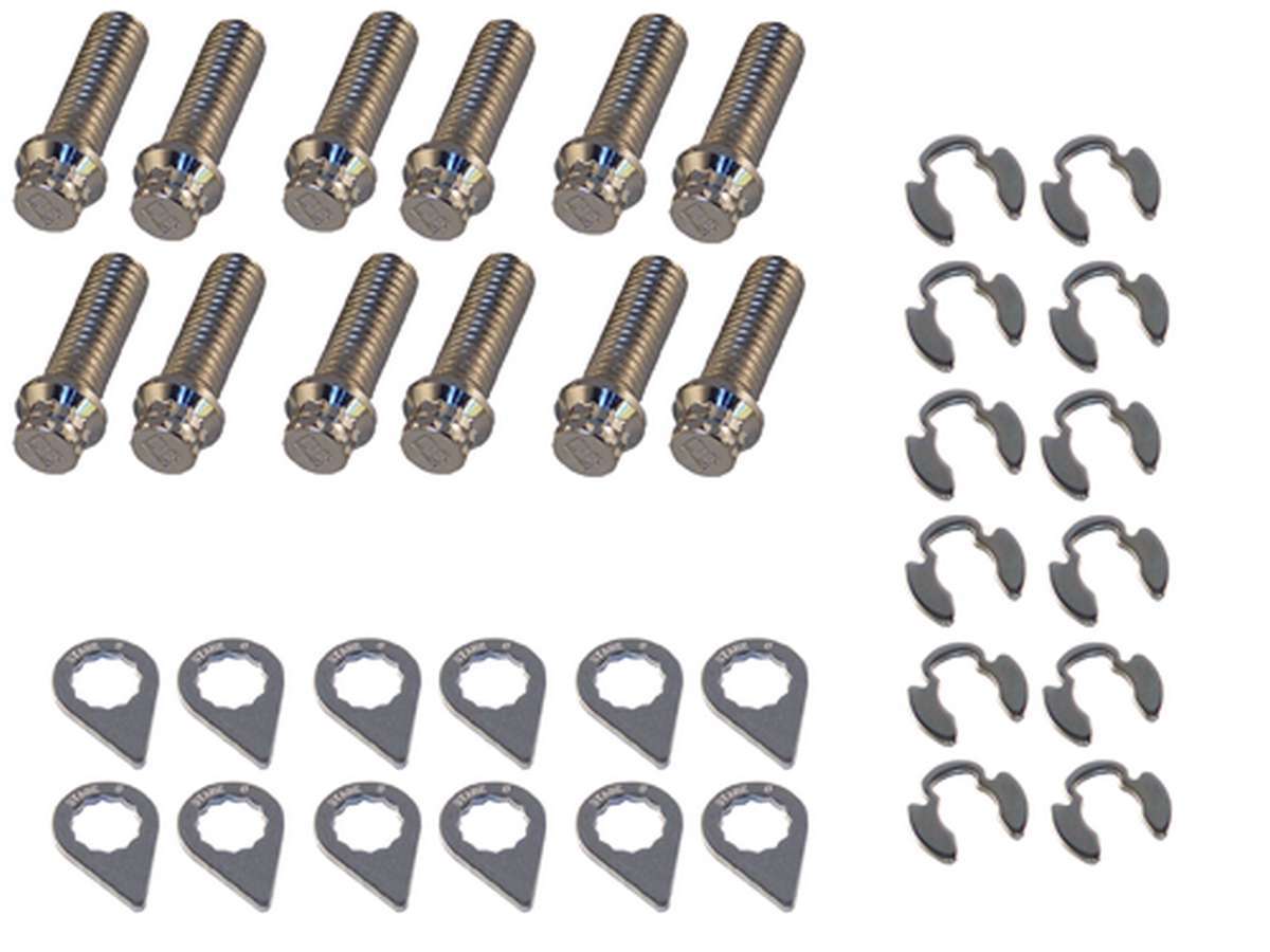 Stage 8 Fasteners 8911B Header Bolt, Locking, 3/8-16 in Thread, 1.250 in Long, 12 Point Head, Steel, Nickel Plated, GM V6 / Small Block Chevy, Set of 12