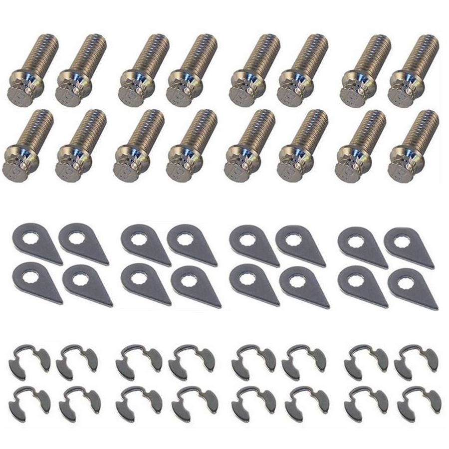 Stage 8 Fasteners 8932 Header Bolt, Locking, 3/8-16 in Thread, 1.000 in Long, 12 Point Head, Steel, Nickel Plated, Various Applications, Set of 16