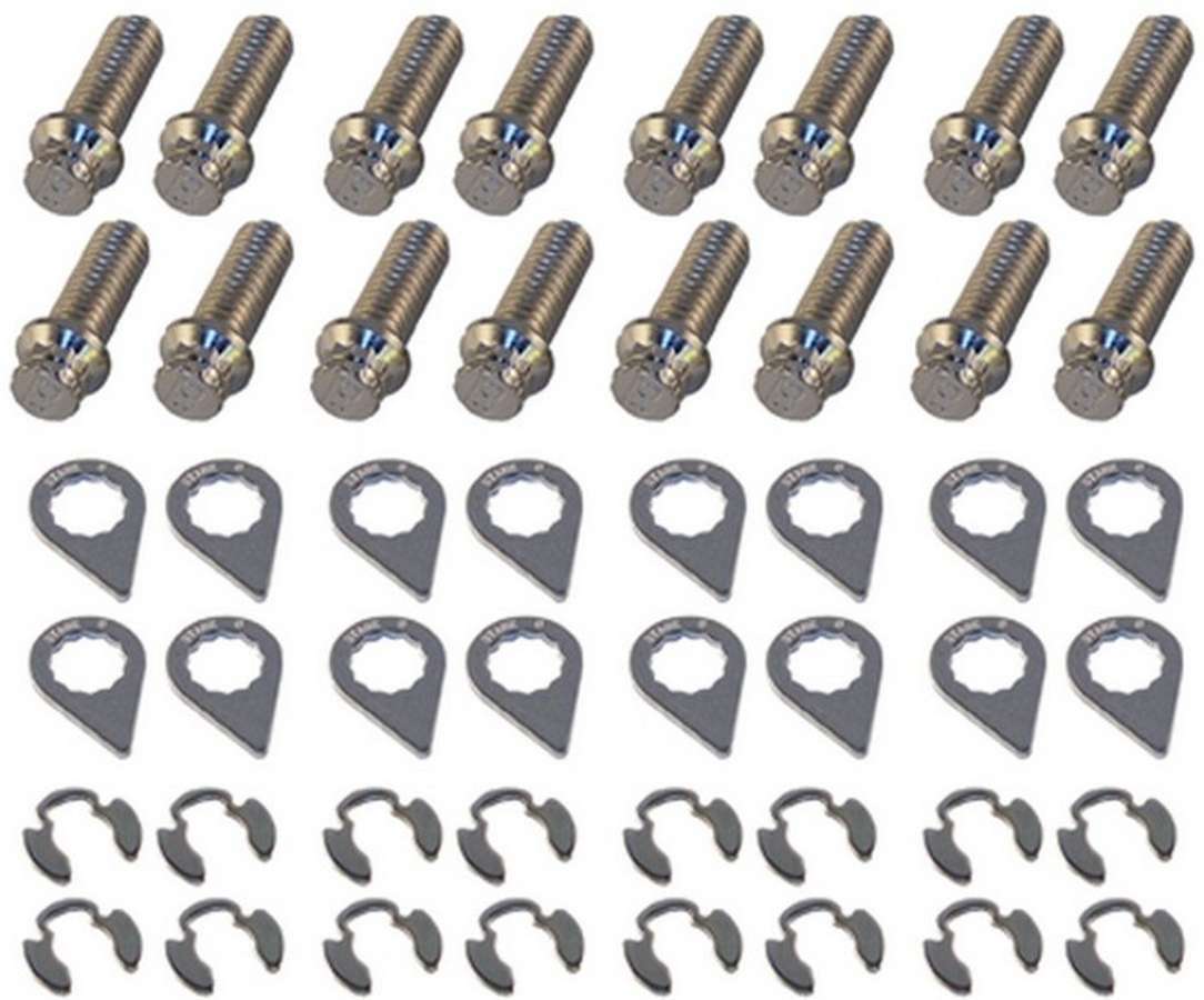 Stage 8 Fasteners 8933 Header Bolt, Locking, 3/8-16 in Thread, 1.000 in Long, 12 Point Head, Steel, Nickel Plated, Small Block Ford, Set of 16
