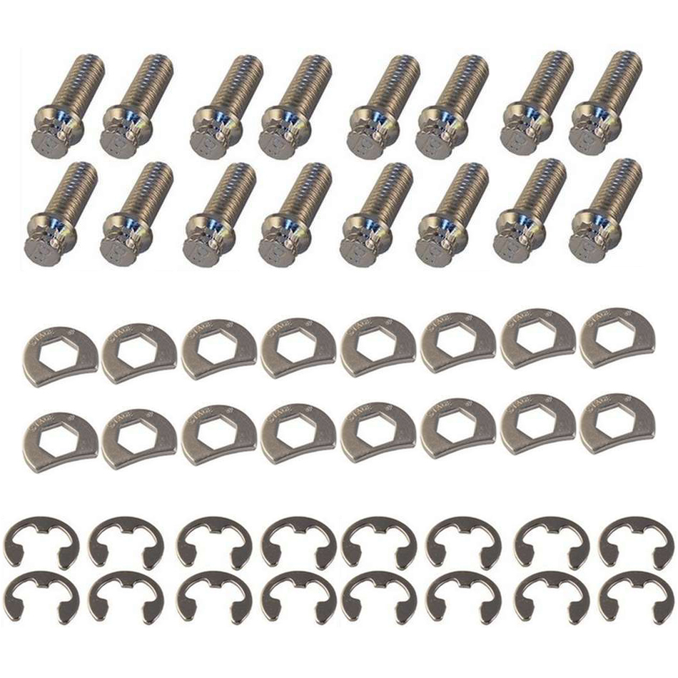 Stage 8 Fasteners 8953 Header Bolt, Locking, 3/8-16 in Thread, 1.000 in Long, Hex Head, Stainless, Natural, Small Block Ford, Set of 16