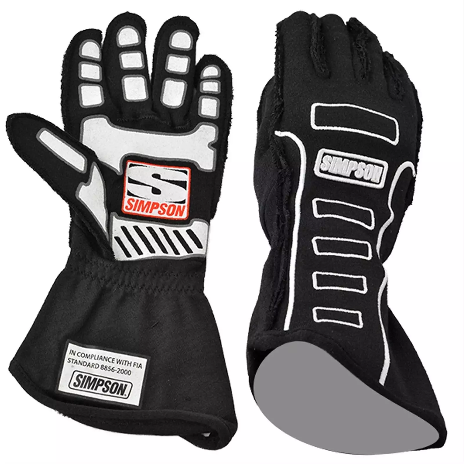 Simpson Competitor Racing Gloves 21300SK-O Driving Gloves, Racing, Double Layer, Nomex®, Black/White, SFI 3.3/5, Small, Pair thumbnail 3