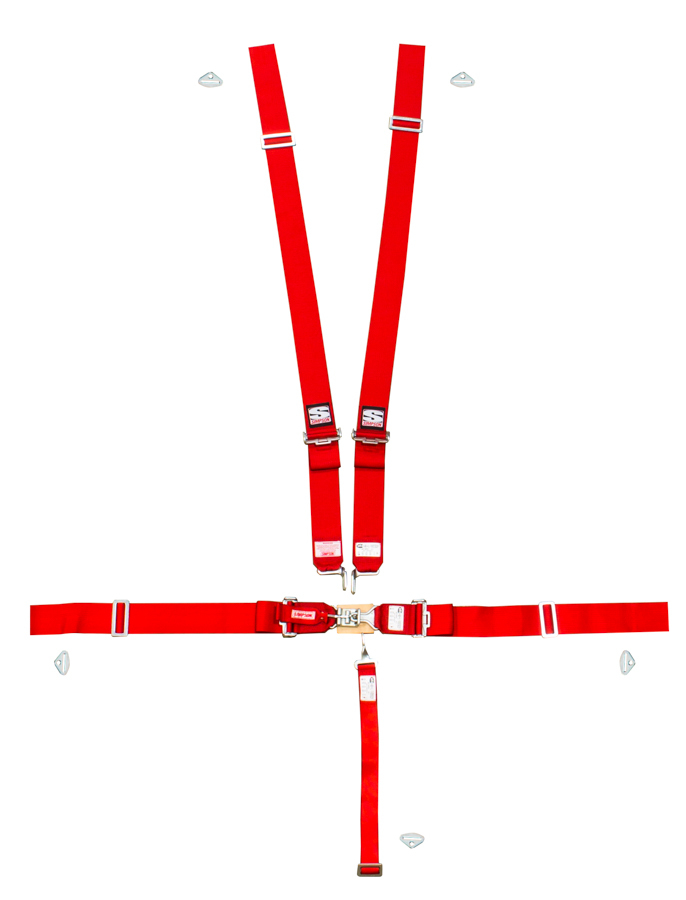 Simpson Safety 29043R Harness, Sport, 5 Point, Latch and Link, SFI 16.1, Pull Down Adjust, Bolt-On / Wrap Around, Individual Harness, Red, Kit