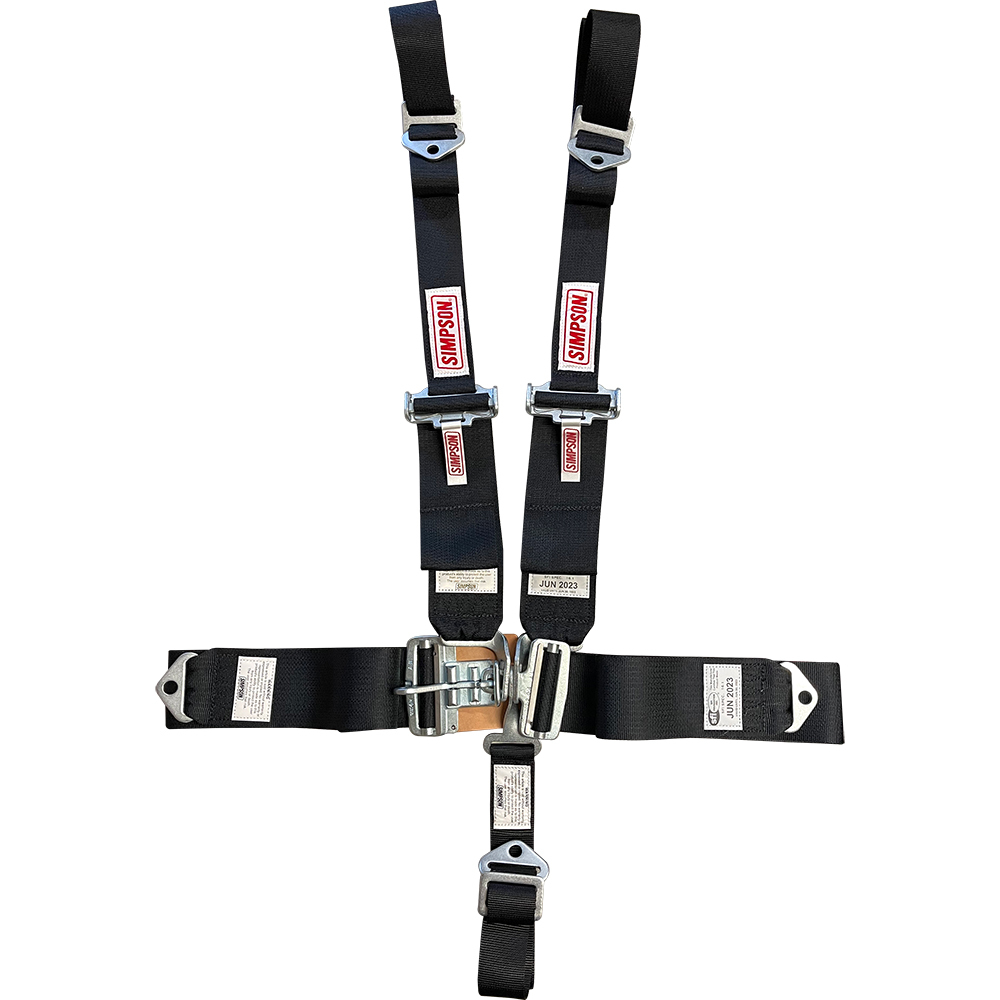 Simpson Safety 29073BKH Harness, 5 Point, Latch and Link, SFI 16.1, 62 in Length, Pull Down Adjust, Bolt-On, Individual Harness, Nylon, Black, Kit