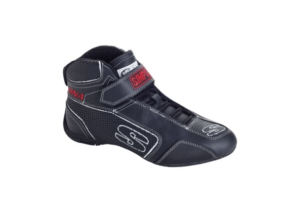 Simpson DA100W Shoe, DNA, Driving, Mid-Top, SFI 3.3/5, Leather Outer, Nomex Inner, Black / White, Size 10, Pair