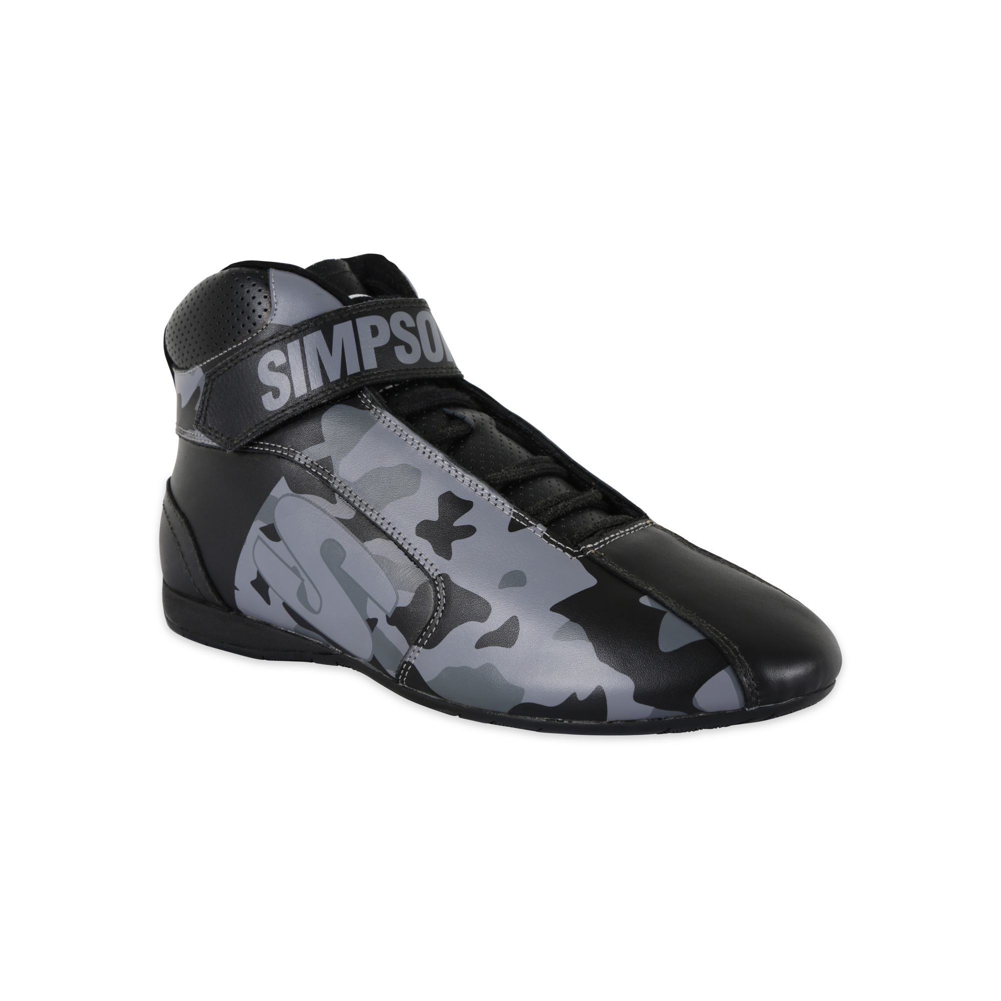 Simpson Safety DX2100K Shoe, DNA X2 Blackout, Mid-Top, SFI 3.3/5, Leather Outer, Nomex Inner, Black / Gray, Size 10, Pair