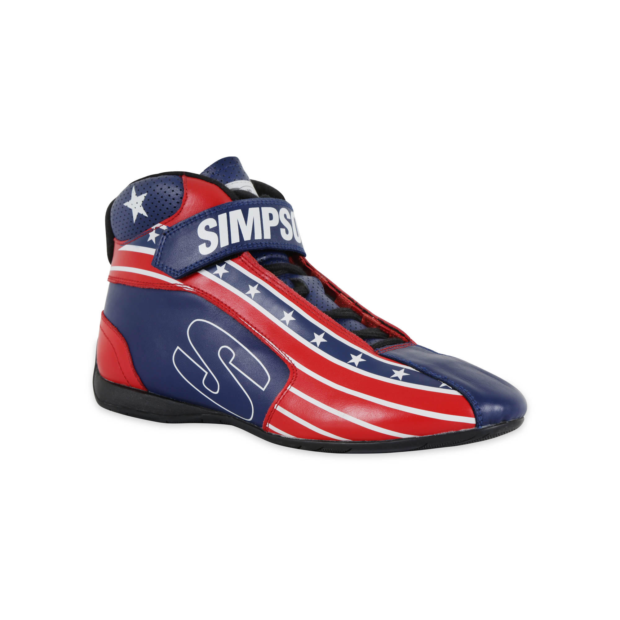 Simpson Safety DX2105P Shoe, DNA X2 Patriot, Mid-Top, SFI 3.3/5, Leather Outer, Nomex Inner, Red / White / Blue, Size 10.5, Pair