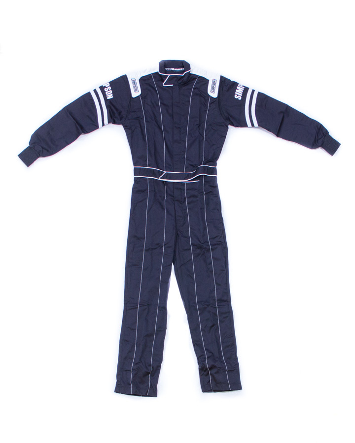 Simpson Safety L202471 Driving Suit, Legend ll, 1-Piece, SFI 3.2A/1, Single Layer, Fire Retardant Cotton, Black / White Stripes, X-Large, Each