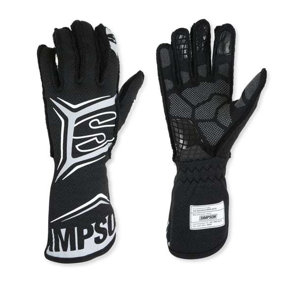Simpson MGLK Driving Gloves, Magnata, SFI 3.5/5, Double Layer, Nomex / Mesh, Elastic Cuff, Black / Gray, Large, Pair