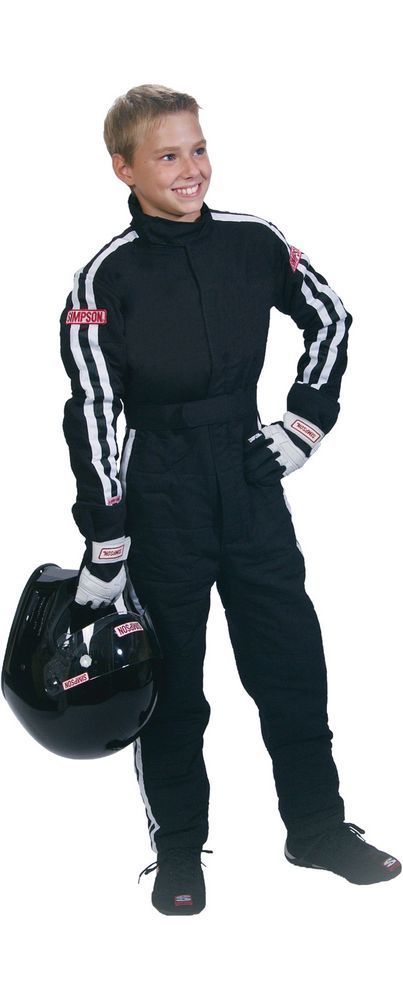 Simpson Safety P402211 Driving Suit, Junior, 1-Piece, SFI 3.2A/5, Double Layer, Nomex, Black / White Stripes, Youth Medium, Each