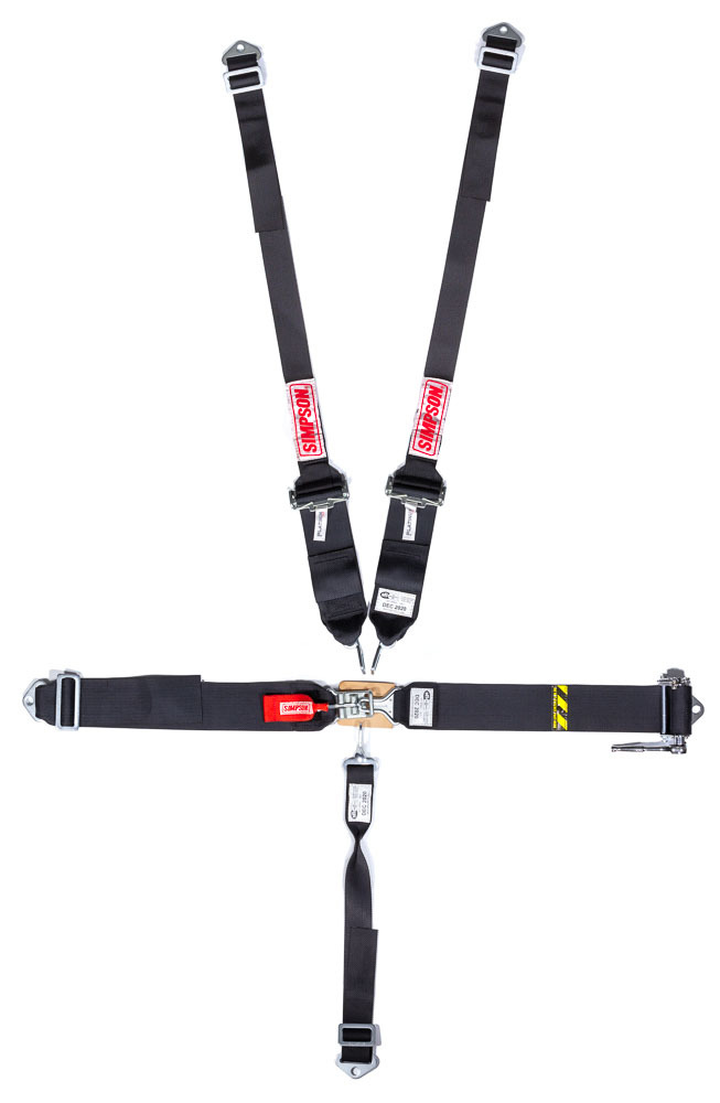 Simpson Safety SB51203 Harness, 5 Point, Platinum Plus, Latch and Link, SFI 16.1, Pull Down / Left Side Steel Ratchet Adjuster, Bolt-On / Wrap Around, Individual Harness, Black, Kit
