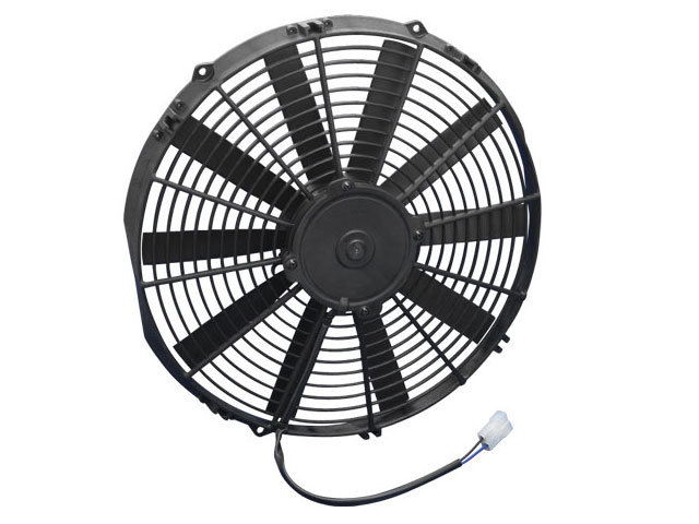 Spal 30101510 Electric Cooling Fan, Medium Profile, 14 in Fan, Pusher, 1263 CFM, 12V, Straight Blade, 15 x 14-7/16 in, 2-1/2 in Thick, Plastic, Each
