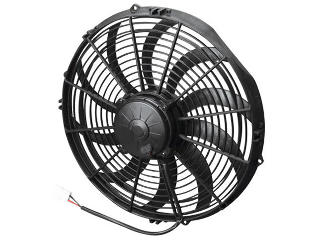 Spal 30102056 Electric Cooling Fan, High Performance, 14 in Fan, Pusher, 1841 CFM, 12V, Curved Blade, 15 x 14-7/16 in, 3-1/2 in Thick, Plastic, Each