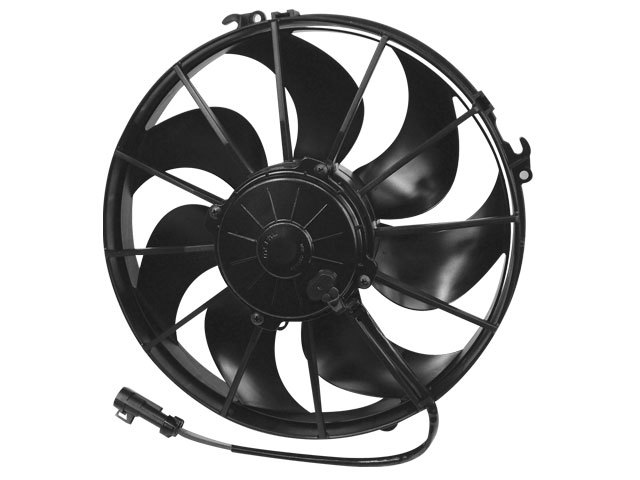 Spal 30103202 Electric Cooling Fan, High Output, 12 in Fan, Puller, 1870 CFM, 12V, Curved Blade, 13 in Square, 4-3/8 in Thick, Plastic, Each