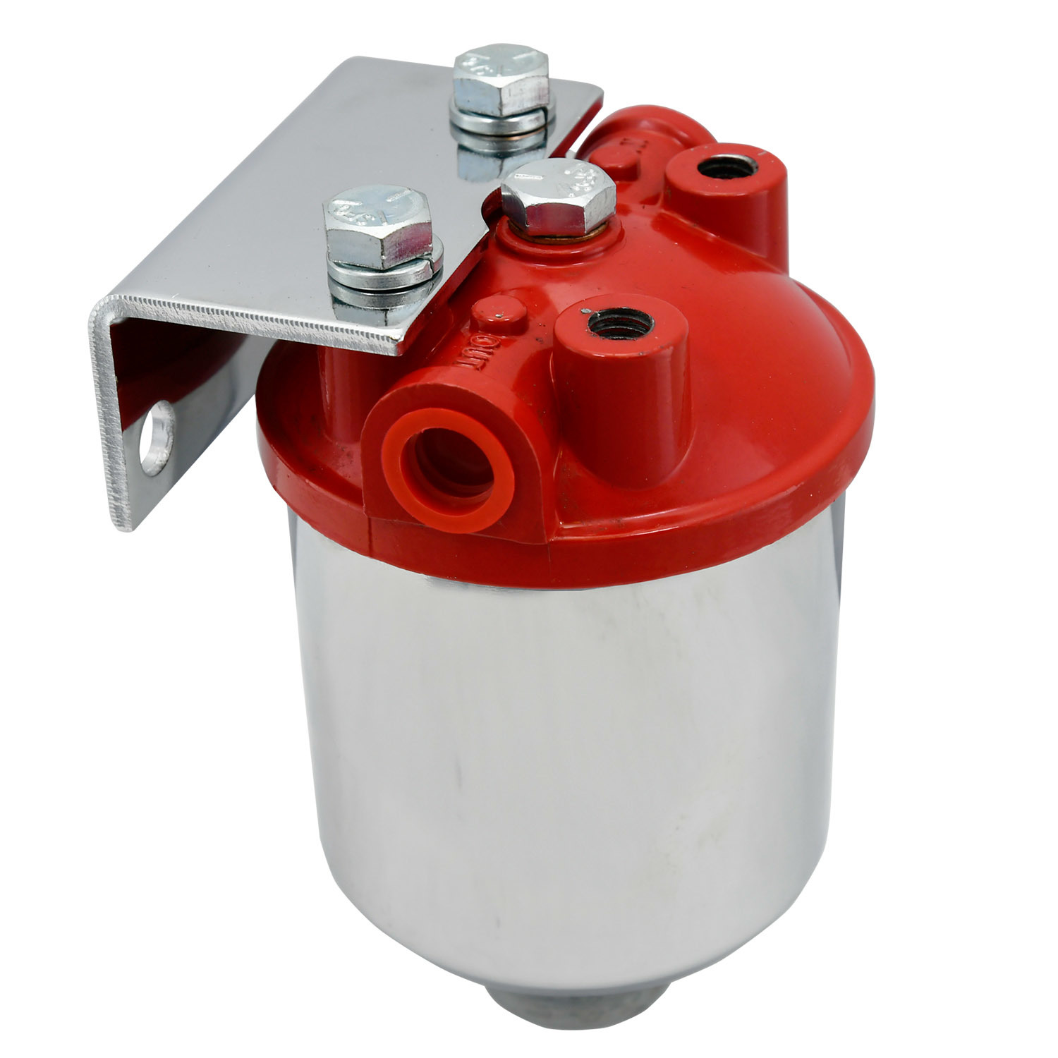 Specialty Products 2895 Fuel Filter, Canister, 10 Micron, Paper Element, 3/8 in NPT Female Inlet, 3/8 in NPT Female Outlet, Bracket, Aluminum / Steel, Red Paint / Chrome, Each