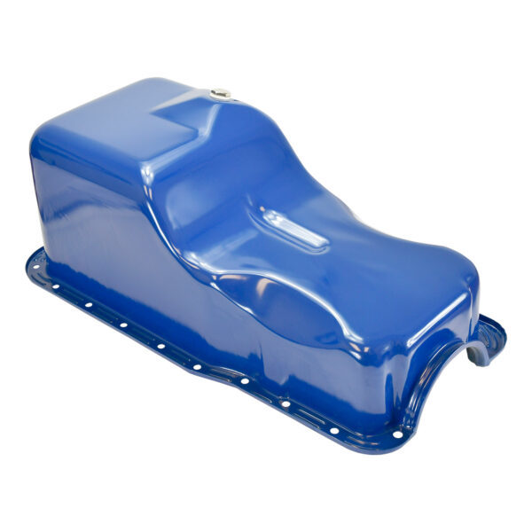 Specialty Products 7445BL Engine Oil Pan, Front Sump, Stock Capacity, Stock Depth, Steel, Blue Paint, Small Block Ford, Each