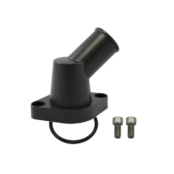 Specialty Products 8455BK Water Neck, 45 Degree, 1-1/2 in ID Hose, Swivel, O-Ring, Hardware Included, Aluminum, Black Paint, Chevy V8, Each