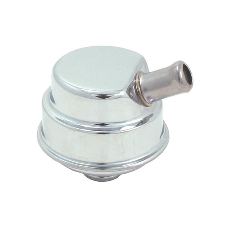 Breather - Push-In - Round - 1-1/4 in Hole - 5/8 in Hose Barb Fitting - Steel - Chrome - Mopar - Each