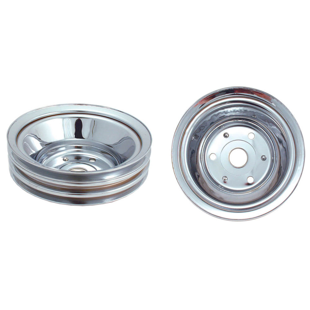 Crankshaft Pulley - V-Belt - 3 Groove - 7.75 in Diameter - Steel - Chrome - Long Water Pump - Chevy V8 - Each
