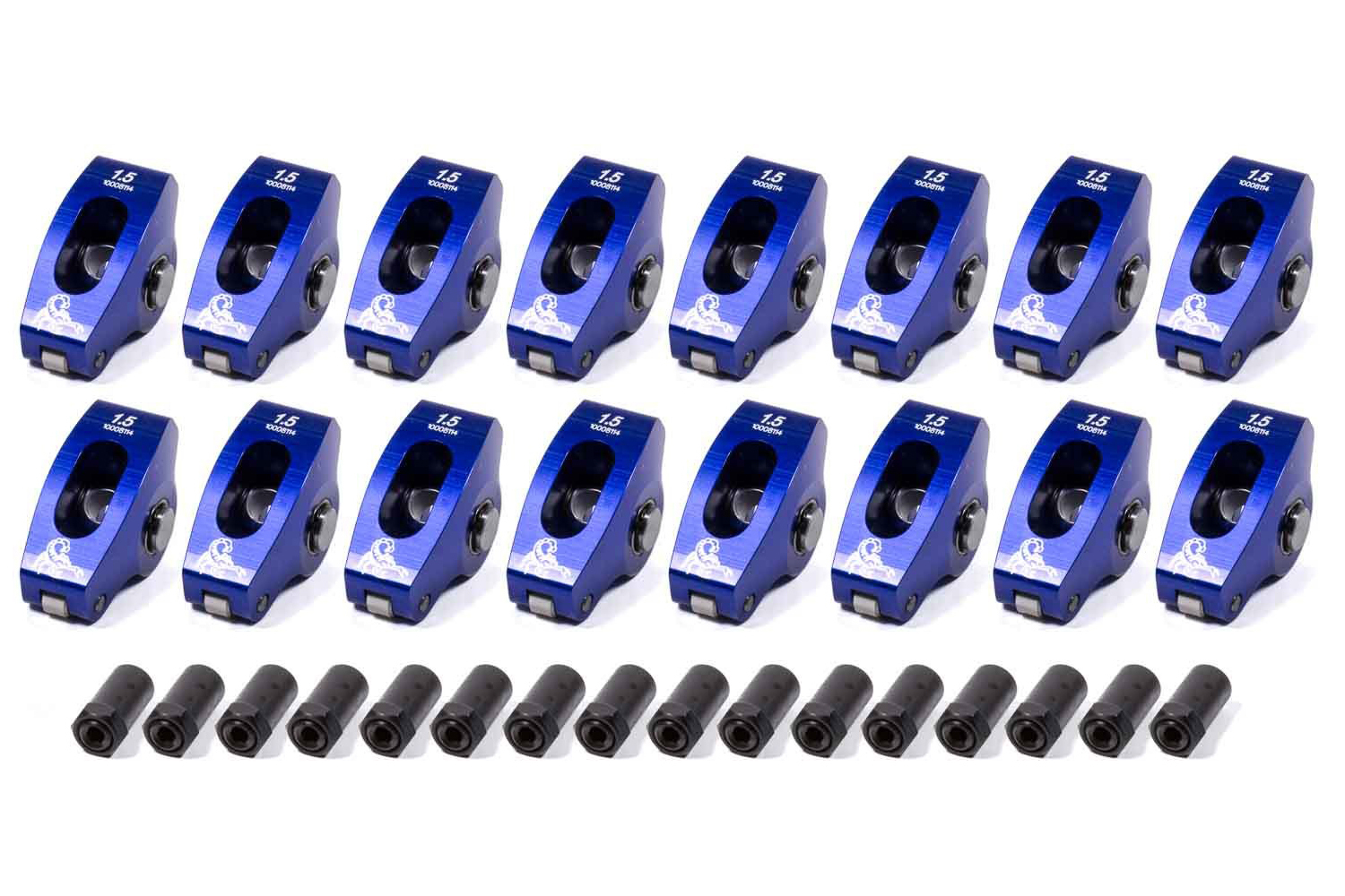 Scorpion Rockers 1000 Rocker Arm, Race Series, 3/8 in Stud Mount, 1.50 Ratio, Full Roller, Aluminum, Blue Anodized, Small Block Chevy, Set of 16