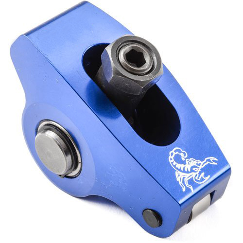 Scorpion Rockers 1009 Rocker Arm, Race Series, 7/16 in Stud Mount, 1.65 Ratio, Full Roller, Aluminum, Blue Anodized, Small Block Chevy, Set of 16