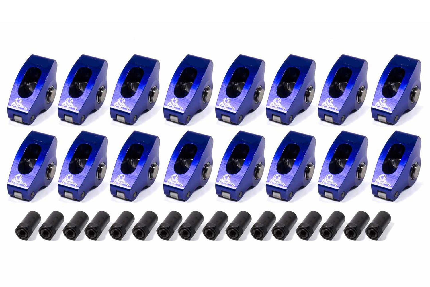 Scorpion Rockers 1013 Rocker Arm, Race Series, 7/16 in Stud Mount, 1.60 Ratio, Full Roller, Aluminum, Blue Anodized, Small Block Chevy, Set of 16