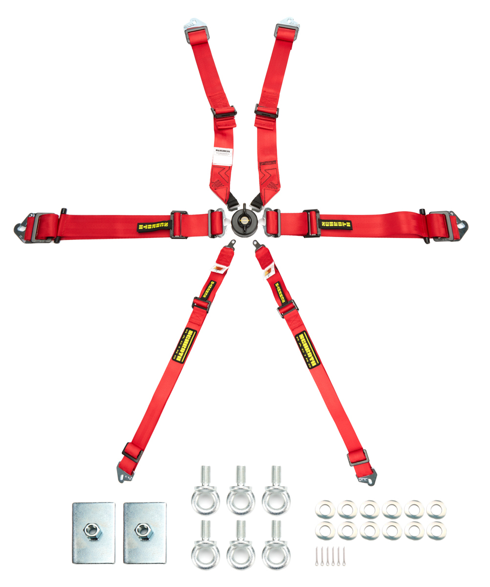Schroth Racing SR94530-2-27 Harness, Flexi 2x2, 6 Point, FIA Approved, Pull Down / Pull Up Adjust, Snap In / Wrap Around, Individual Harness, HANS Ready, Red, Kit