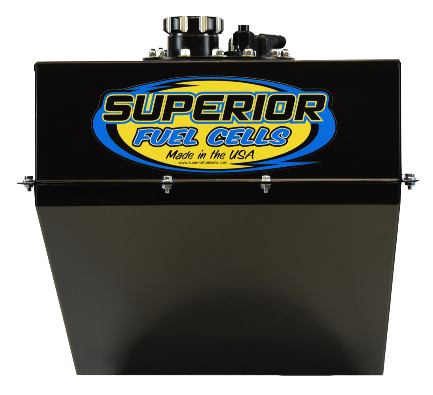 Superior Fuel Cells SFC16TF-BL-SFI Fuel Cell and Can, 16 gal, SFI, 20-3/4 in Deep x 16-1/2 in Wide, 10 AN Male Outlet, 8 AN Male Return, 6 AN Rollover Valve, Foam, Steel, Black Powder Coat, Dirt Late Model / Modified, Each