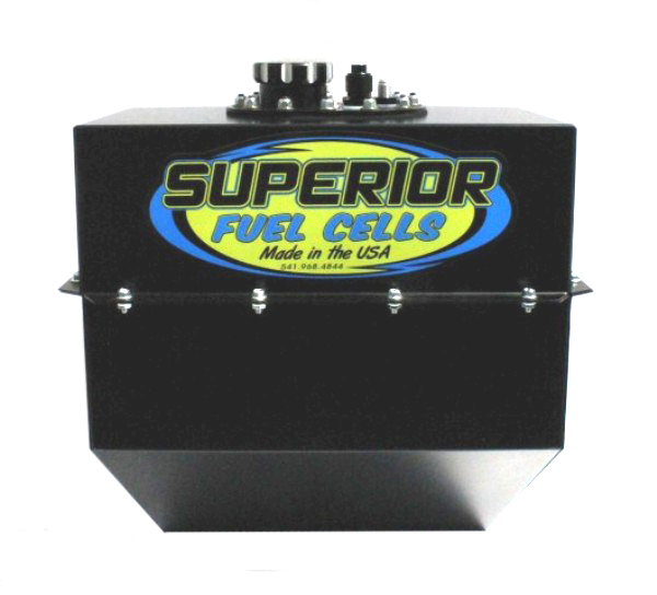Superior Fuel Cells SFC22T-BL Fuel Cell and Can, 22 gal, 20-3/4 in Deep x 16-1/2 in Wide, 10 AN Male Outlet, 8 AN Male Return, 6 AN Rollover Valve, Steel, Black Powder Coat, Dirt Late Model / Modified, Each