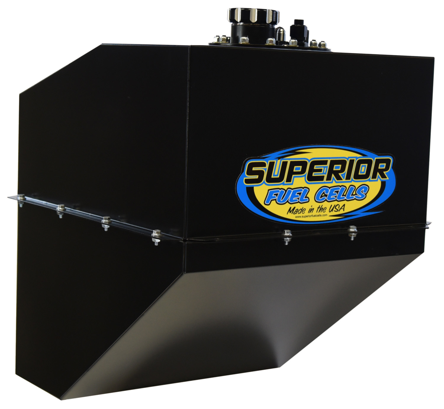 Superior Fuel Cells SFC22TF-BL-SFI Fuel Cell and Can, 22 gal, SFI, 20-3/4 in Deep x 16-1/2 in Wide, 10 AN Male Outlet, 8 AN Male Return, 6 AN Rollover Valve, Foam, Steel, Black Powder Coat, Dirt Late Model / Modified, Each