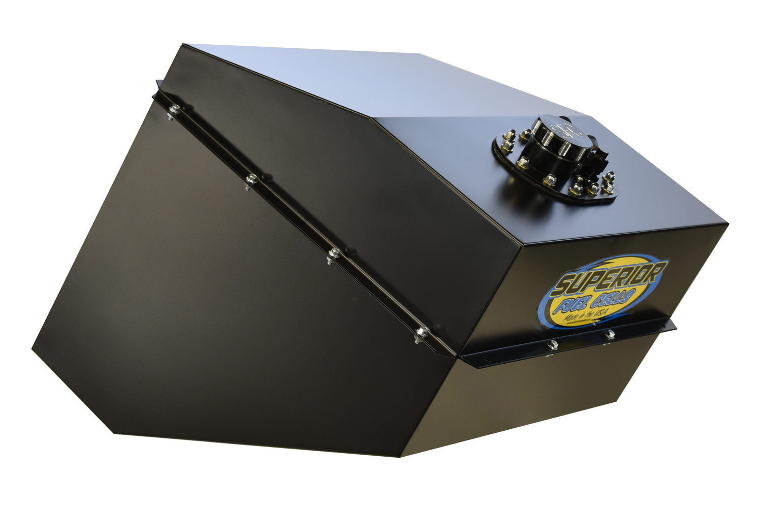 Superior Fuel Cells SFC26TF-BL-SFI Fuel Cell and Can, 26 gal, SFI, 20-3/4 in Deep x 19-1/2 in Wide, 10 AN Male Outlet, 8 AN Male Return, 6 AN Rollover Valve, Foam, Steel, Black Powder Coat, Dirt Late Model / Modified, Each