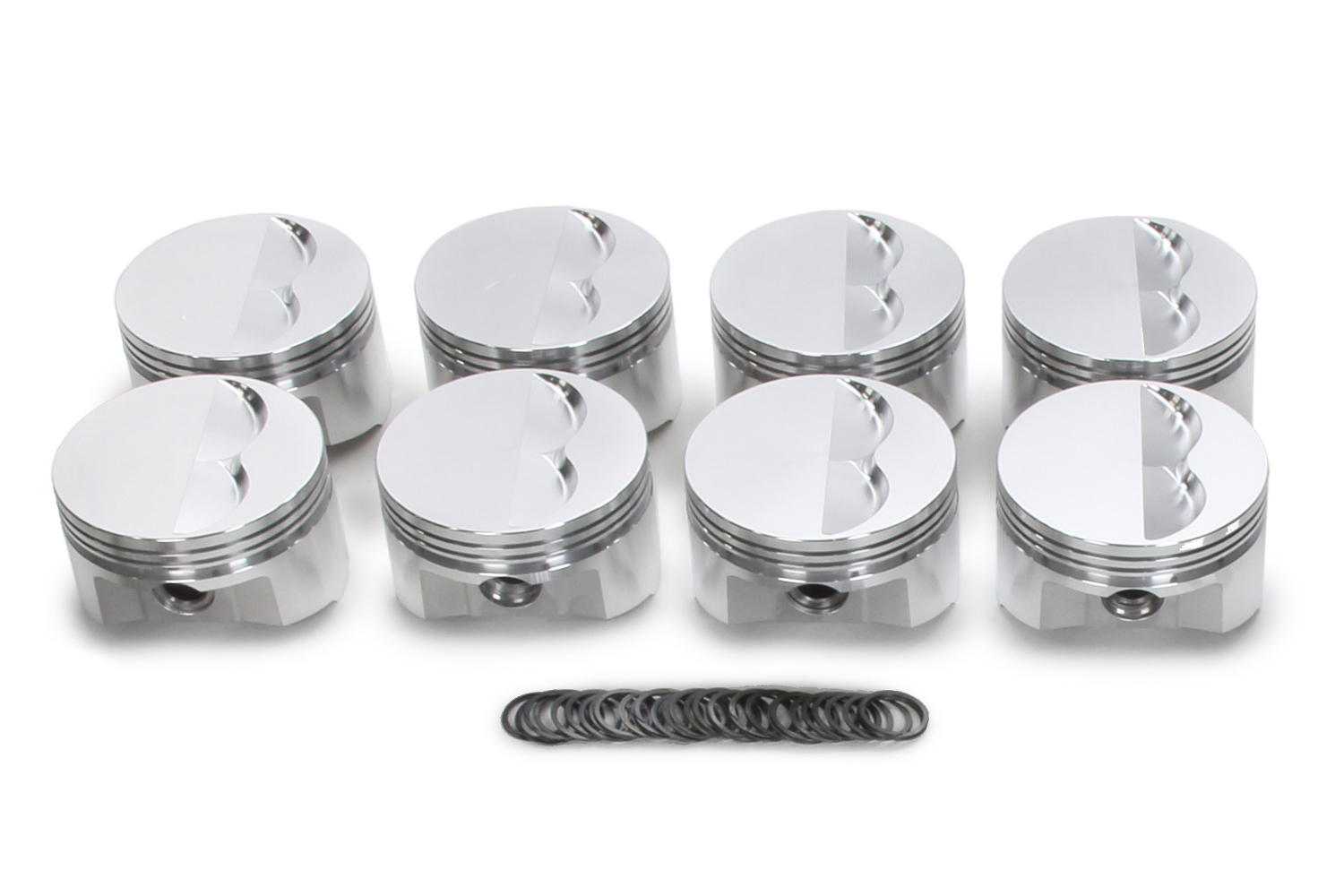 SRP Pistons 138081 Piston, 350 Flat Top, Forged, 4.030 in Bore, 1/16 x 1/16 x 3/16 in Ring Grooves, Minus 5.00 cc, Small Block Chevy, Set of 8