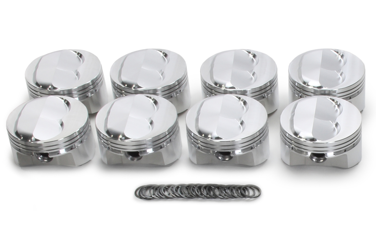 SRP Pistons 142021 Piston, 400 Dome, Forged, 4.155 in Bore, 1/16 x 1/16 x 3/16 in Ring Grooves, Plus 4.00 cc, Small Block Chevy, Set of 8
