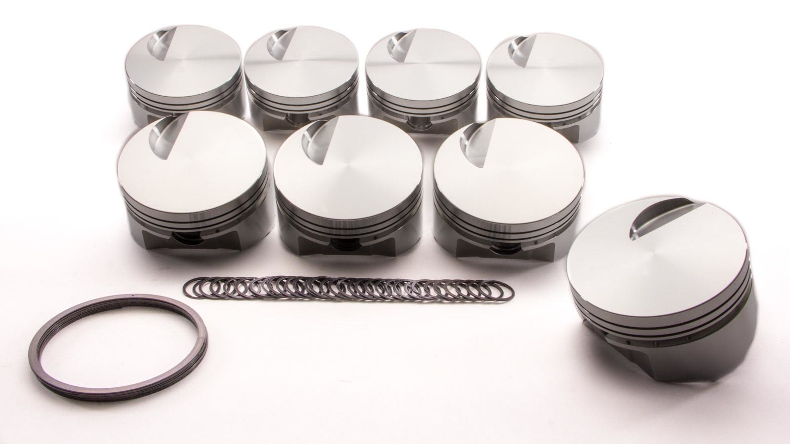 SRP Pistons 142979 Piston, Flat Top, Forged, 4.280 in Bore, 1/16 x 1/16 x 3/16 in Ring Grooves, Minus 3.00 cc, Big Block Chevy, Set of 8