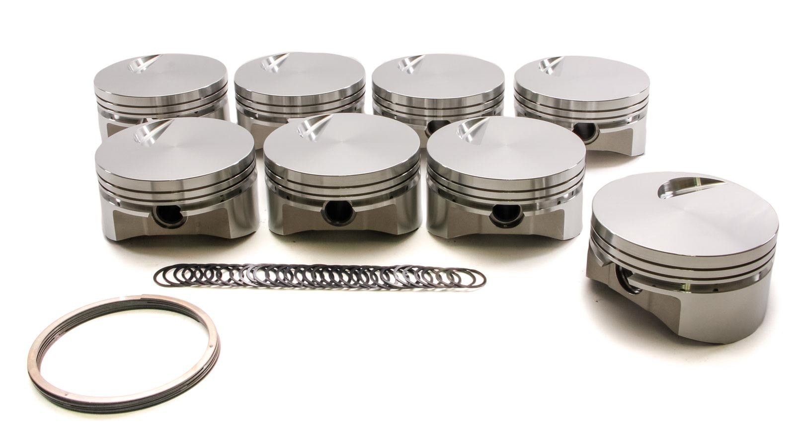 SRP Pistons 142985 Piston, Flat Top, Forged, 4.530 in Bore, 1/16 x 1/16 x 3/16 in Ring Grooves, Minus 3.00 cc, Big Block Chevy, Set of 8