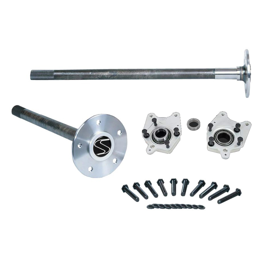 Strange Engineering P3109F05 Axle Shaft, 31-1/2 and 32-1/2 in Long, 31 Spline Carrier, 5 x 4.50 in Bolt Pattern, C-Clip Eliminator, Aluminum / Steel, Black Oxide / Natural, Ford 8.8 in, Ford Mustang 2005-14, Kit