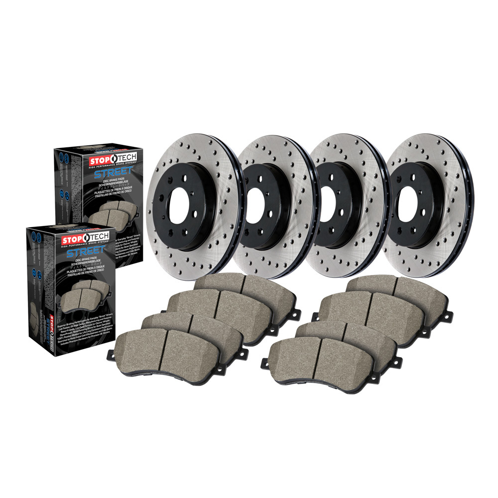 Stoptech 936.58002 Brake Rotor and Pad Kit, Premium, Front / Rear, Semi-Metallic Pads, Iron, Black Paint, Jeep Grand Cherokee 2011-17, Kit