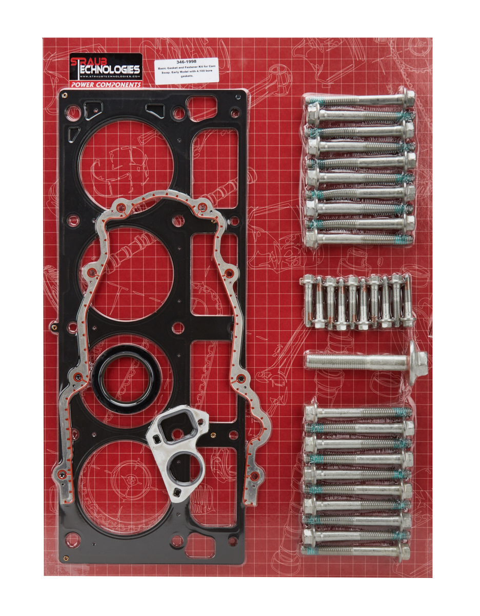 Straub Technologies 346-1998 Cylinder Head Gasket, 4.100 in Bore, Bolts Included / Timing Cover Gasket, Multi-Layer Steel, GM LS-Series, Kit
