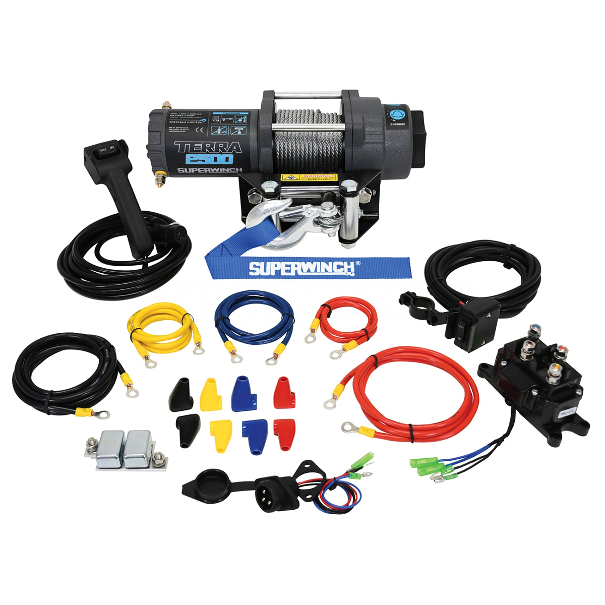 SuperWinch 1125260 Winch, Terra, 2500 lb Capacity, Roller Fairlead, 10 ft Remote, 3/16 in x 40 ft Steel Rope, 12V, Kit