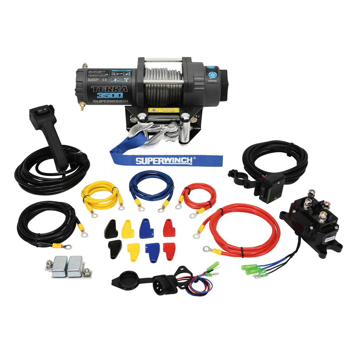 SuperWinch 1135260 Winch, Terra, 3500 lb Capacity, Roller Fairlead, 10 ft Remote, 7/32 in x 32 ft Steel Rope, 12V, Kit