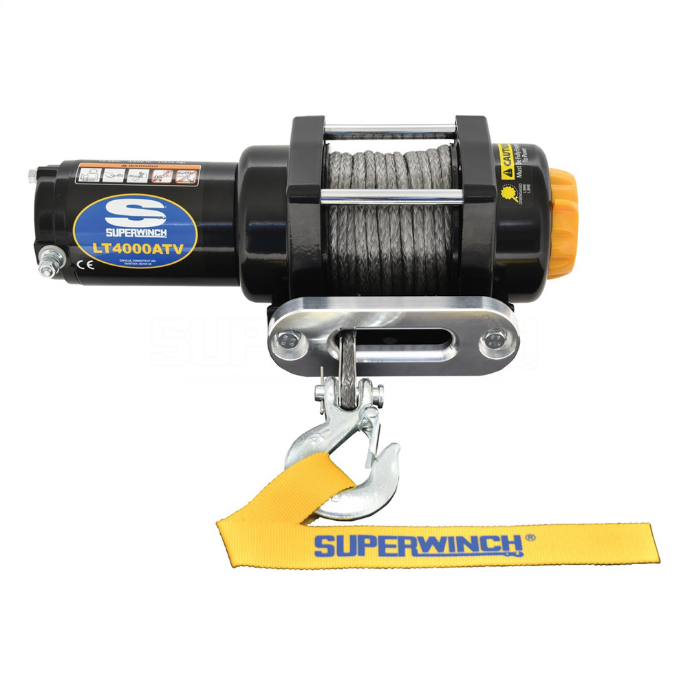 SuperWinch 1140230 Winch, LT4000, 4000 lb Capacity, Hawse Fairlead, 12 ft Remote, 3/16 in x 50 ft Synthetic Rope, 12V, Kit