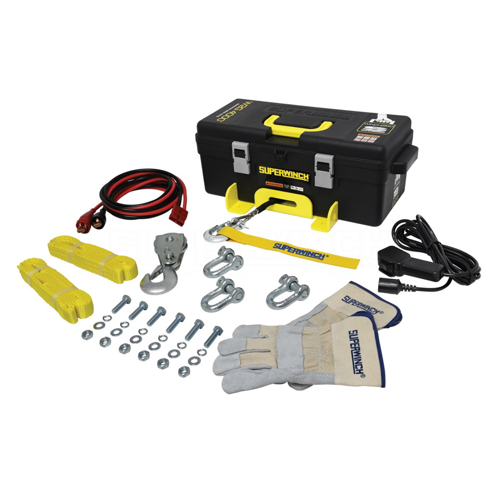 SuperWinch 1140232 Winch, Winch2Go, 4000 lb Capacity, Hawse Fairlead, 3/16 in x 50 ft Synthetic Rope, 12V, Kit
