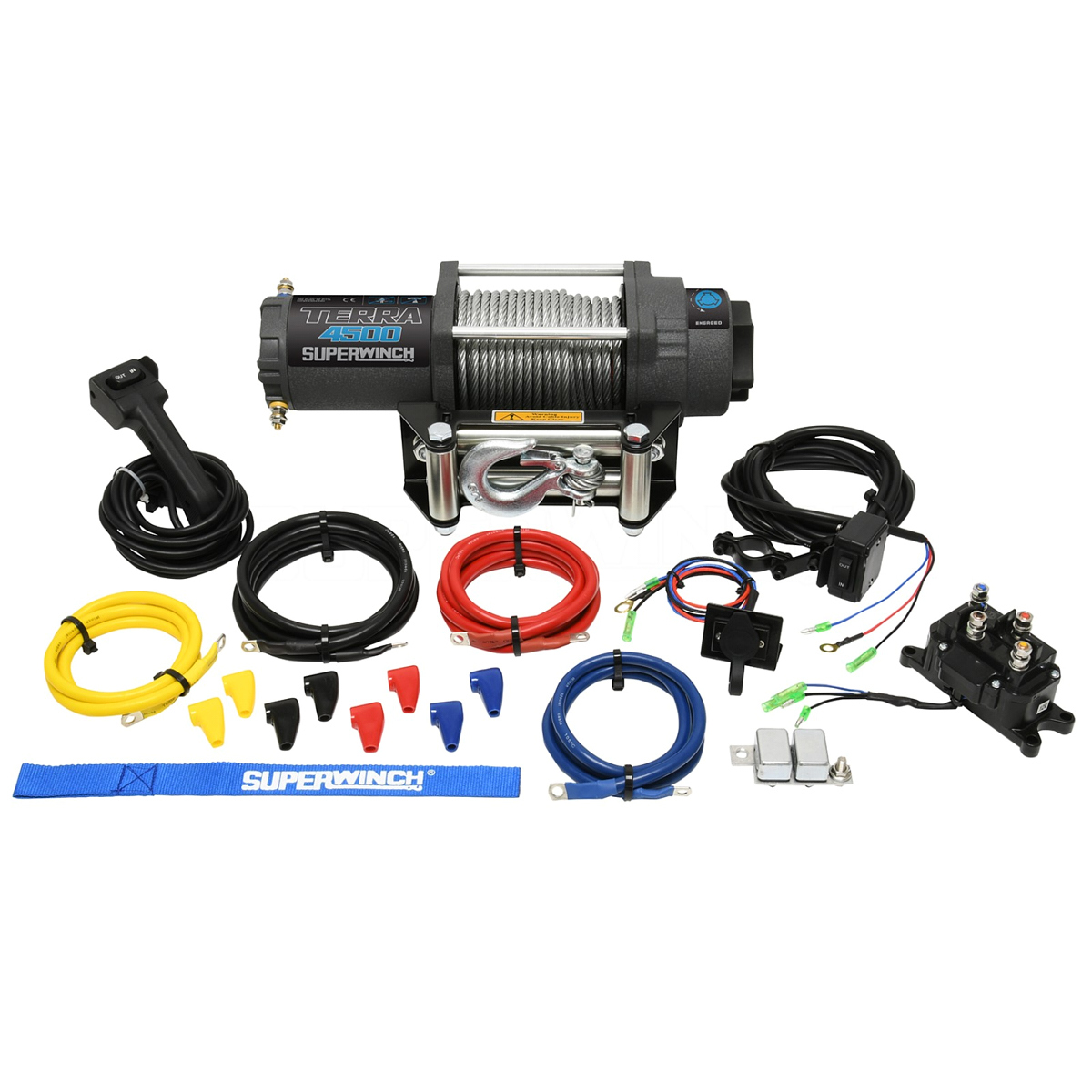 SuperWinch 1145260 Winch, Terra, 4500 lb Capacity, Roller Fairlead, 10 ft Remote, 15/64 in x 50 ft Steel Rope, 12V, Kit