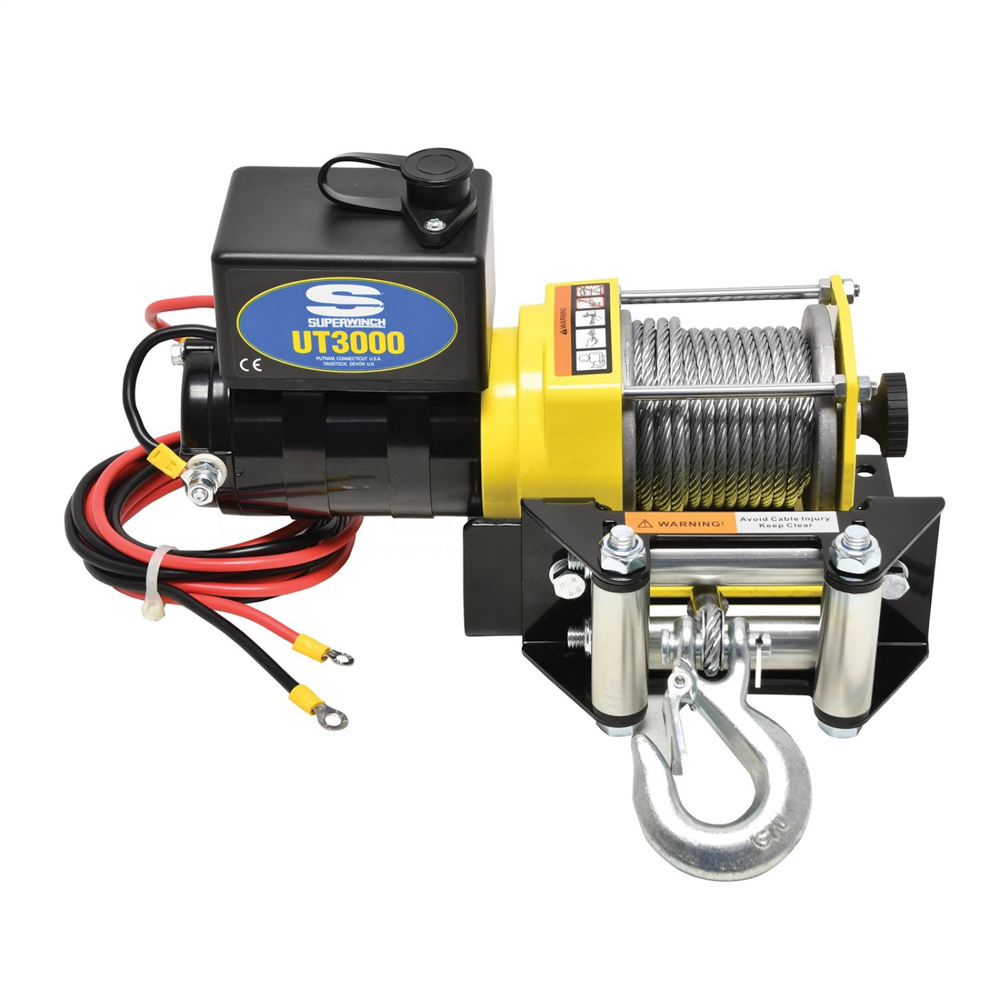 SuperWinch 1331200 Winch, UT3000, 3000 lb Capacity, Roller Fairlead, 12 ft Remote, 3/16 in x 40 ft Steel Rope, 12V, Kit