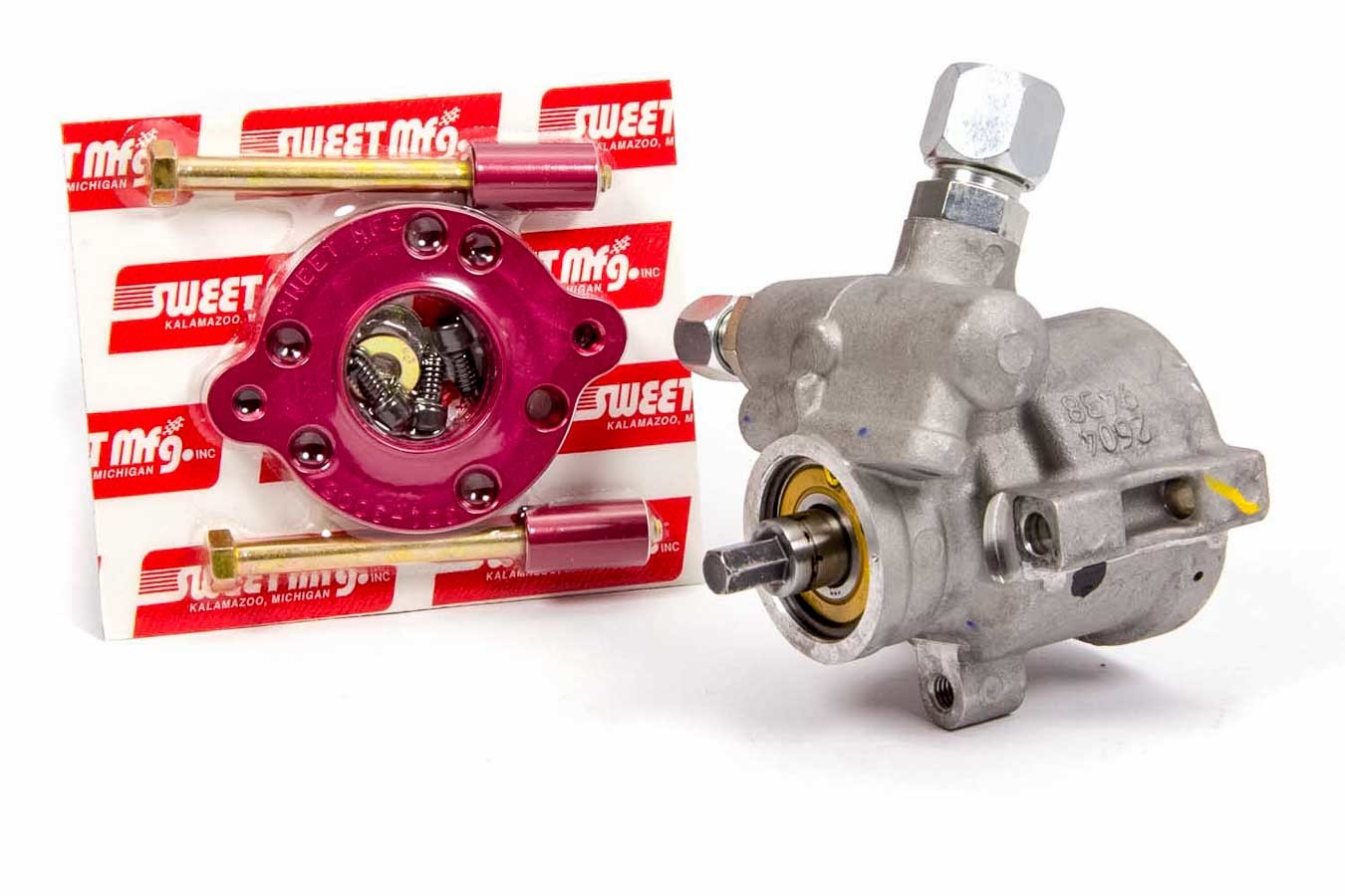 Sweet Manufacturing 301-30055 Power Steering Pump, 3/8 in Hex Drive, Peterson R4 PTO Adapter Included, Aluminum, Natural, Kit