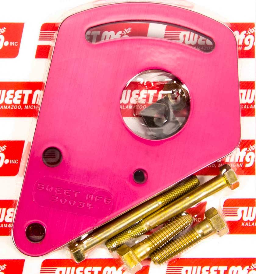 Sweet Manufacturing 325-30034 Power Steering Pump Bracket, Driver Side, Block Mount, Billet Aluminum, Red Anodized, Small Block Chevy, Kit