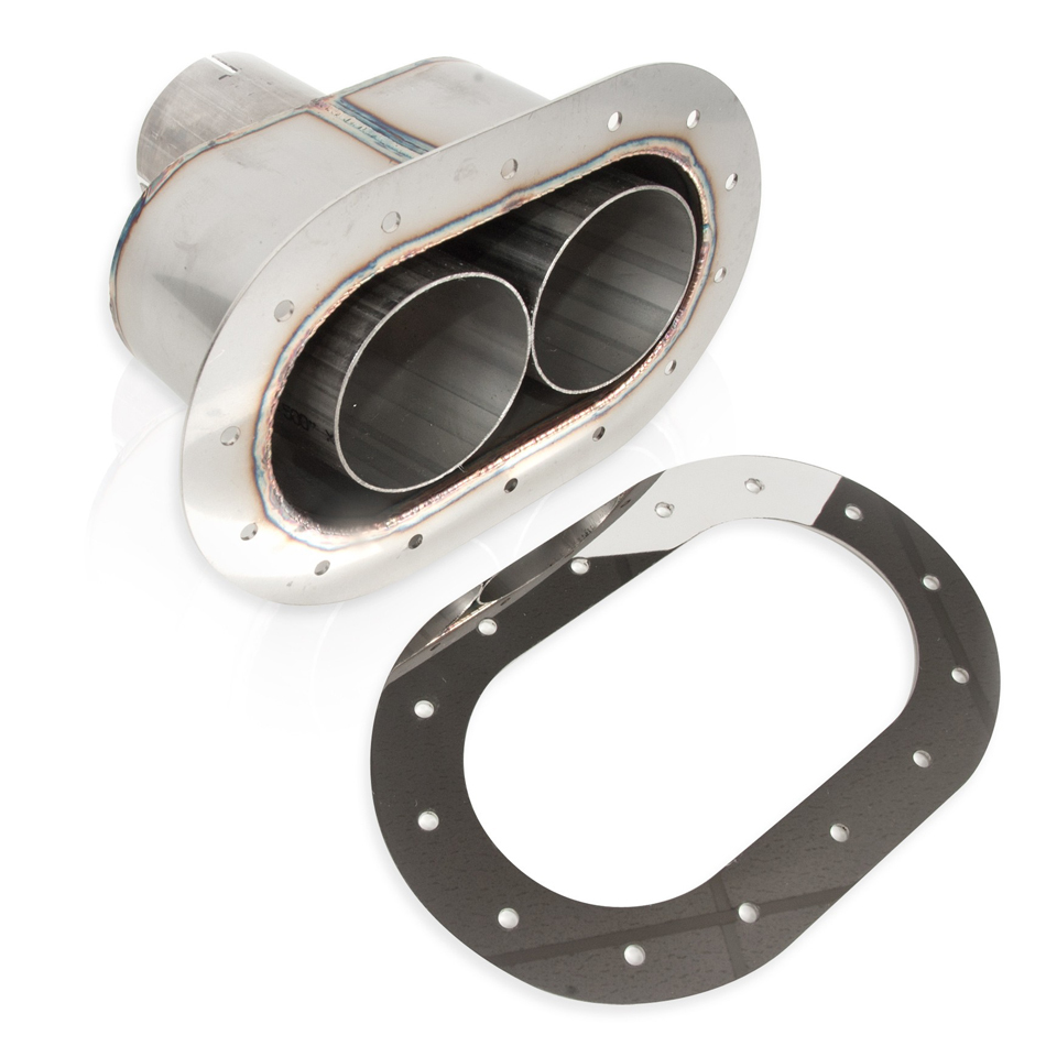 Stainless Works ST2814 Exhaust Tip, Oval Through-Body Tip, Clamp-On / Weld-On, 2-1/2 in OD Inlet, 6 in Long, Stainless Trim Plate Included, Single Wall, Flange Edge, Straight Cut, Stainless, Natural, Kit